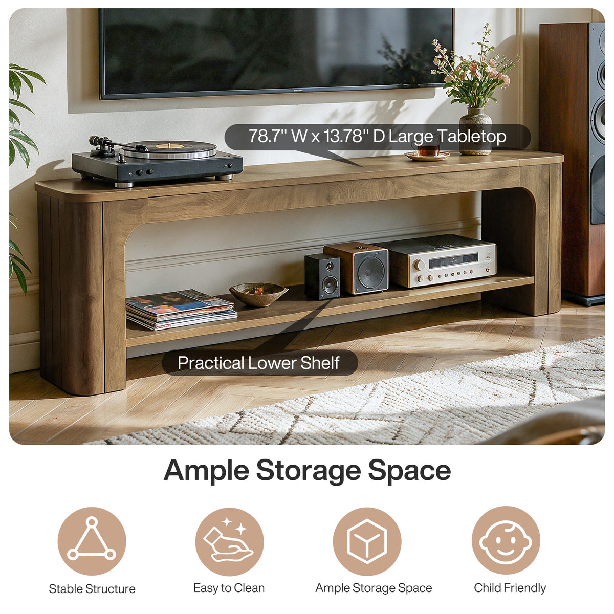 78.7" TV Stand for TVs Up to 80", Rustic Entertainment Center with  Open Shelf for Living Room