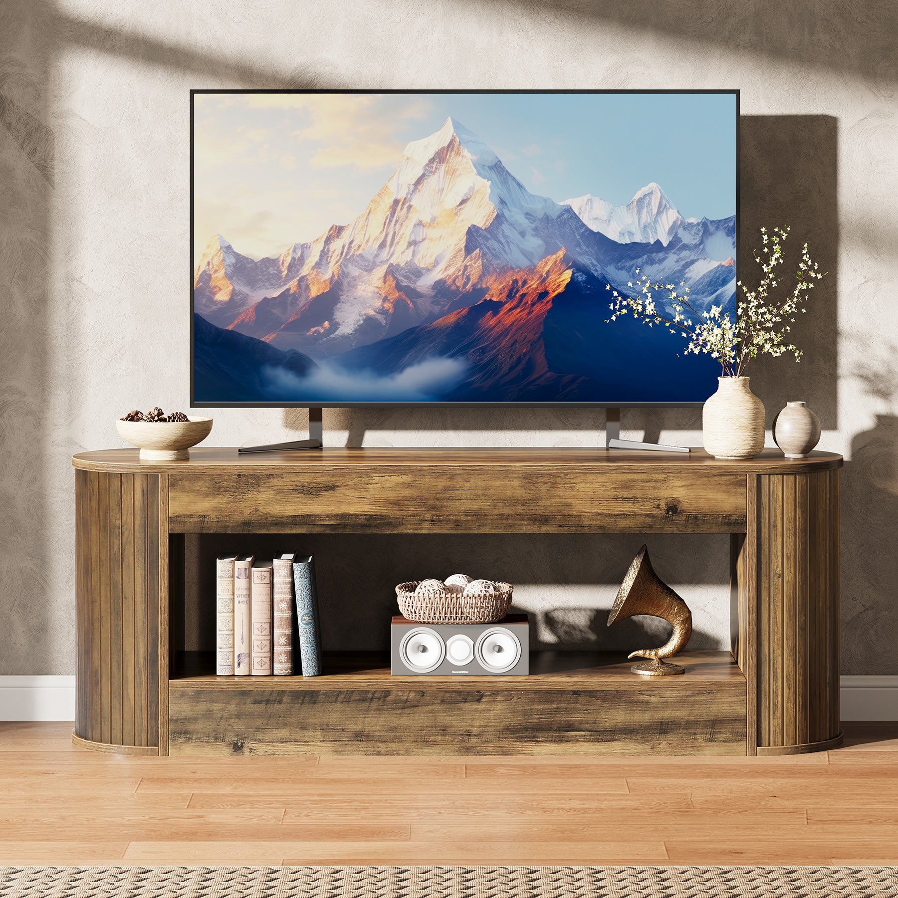 63" TV Stand with Storage, Entertainment Center Media for 55/60/65" TV