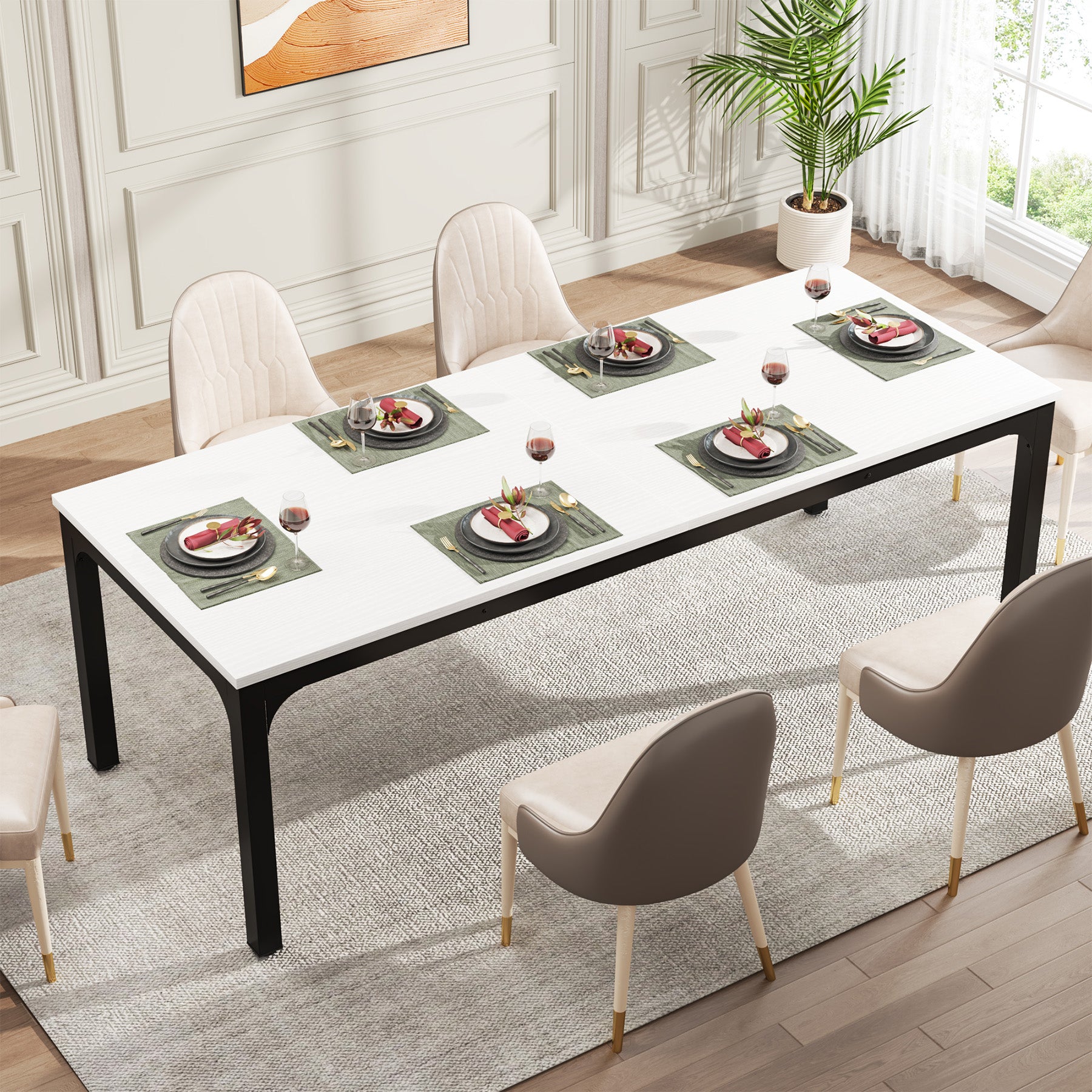 78.7" Rectangular Dining Table for 6–8 People, Long Kitchen Table