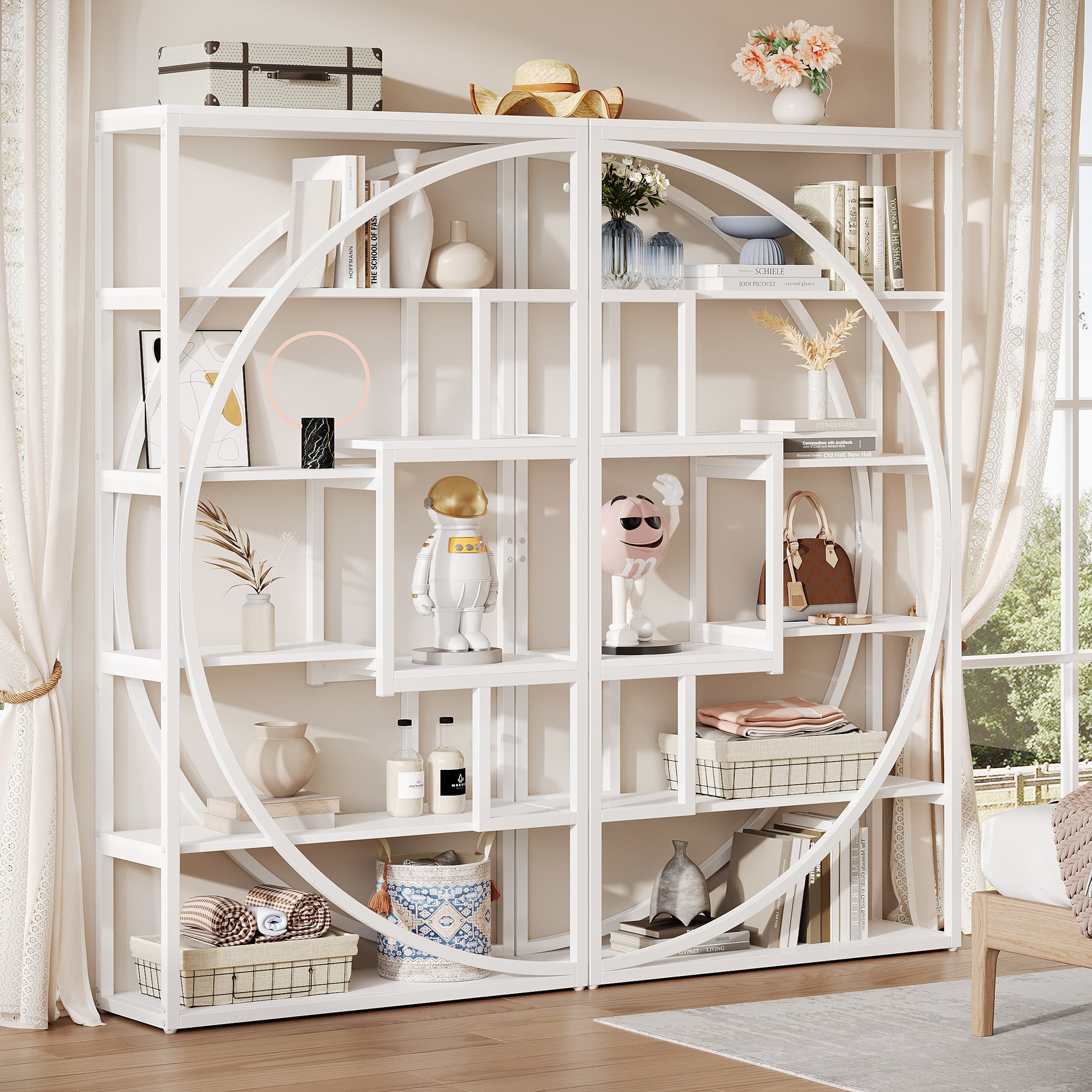 70.8” Tall Modern Geometric Bookcase, 5-Tier Etagere with 8 Open Shelves