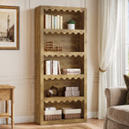 70" Bookcase, Modern 5-Tier Bookshelf Storage Organizer with Scalloped Edges