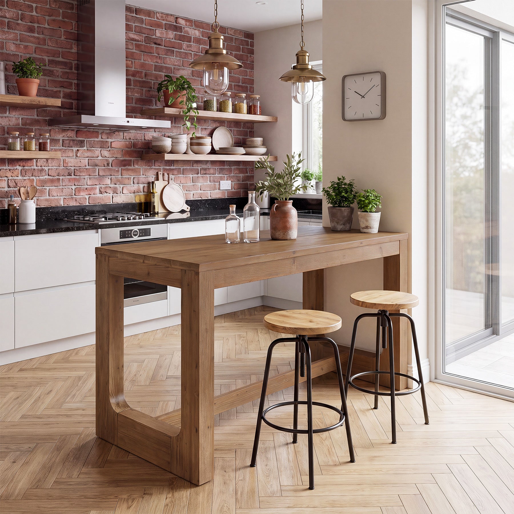 63" Solid Wood Home Bar Table, Counter Height Table with Spacious Tabletop