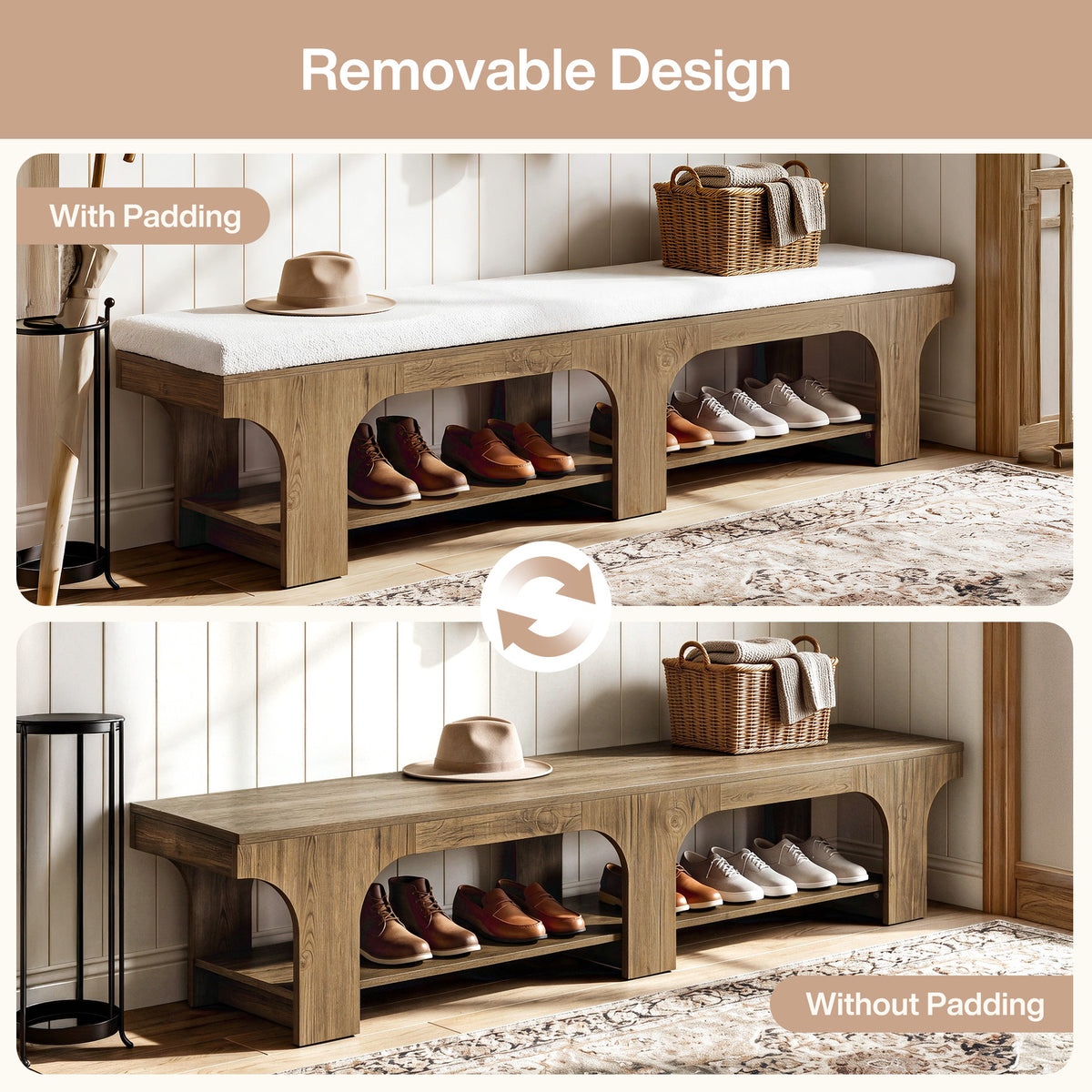 70.9" Entryway Shoe Bench with Storage Shelf & Teddy Sherpa Upholstered Seat for 2-3