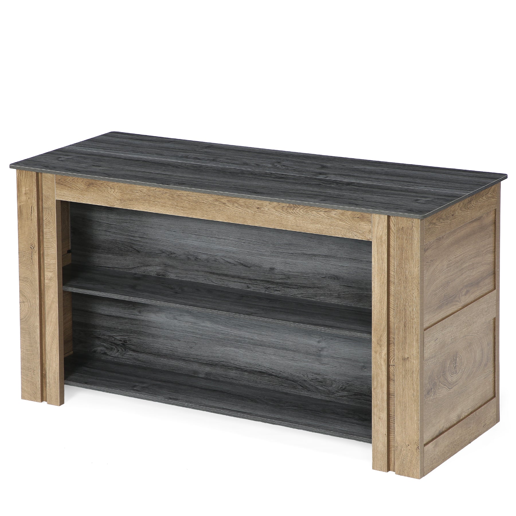 59" Kitchen Island, 3-Tier Farmhouse Coffee Bar Table with Large Worktop & Storage