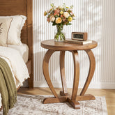 Solid Wood Round End Table, Accent Side Table with Curved Base for Living Room 3