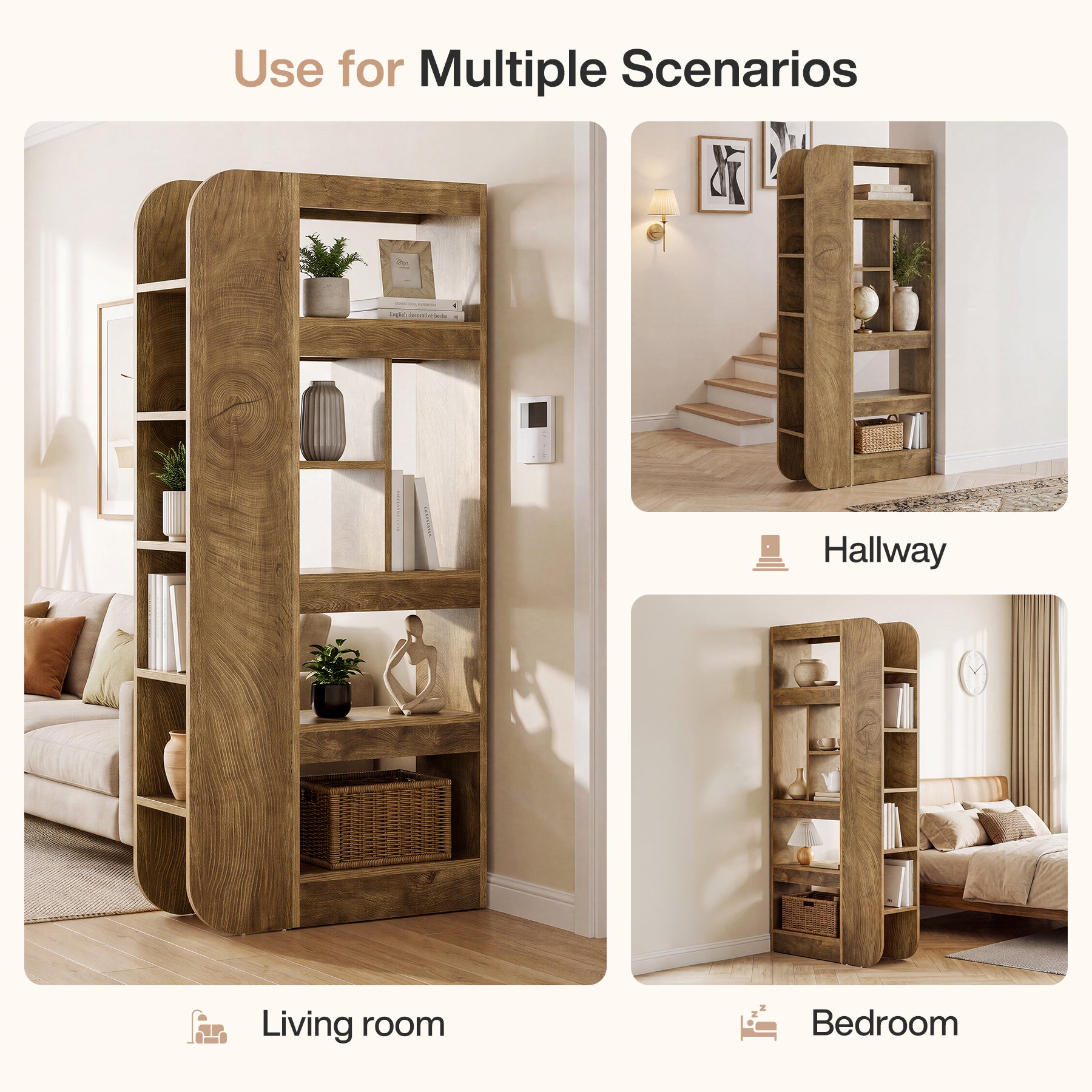 71" Room Divider with Open Storage Shelves, Freestanding Wall Partition for Living Room