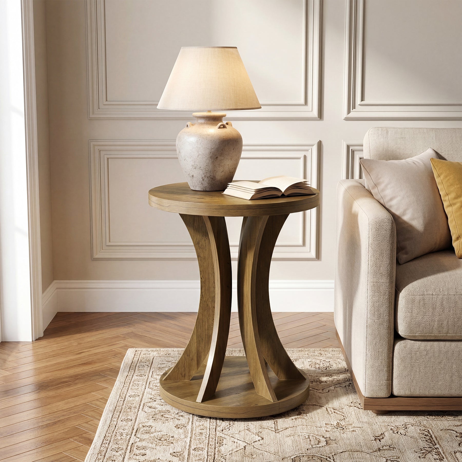Tribesigns 17.71" Round Side Table, Farmhouse Curved End Table