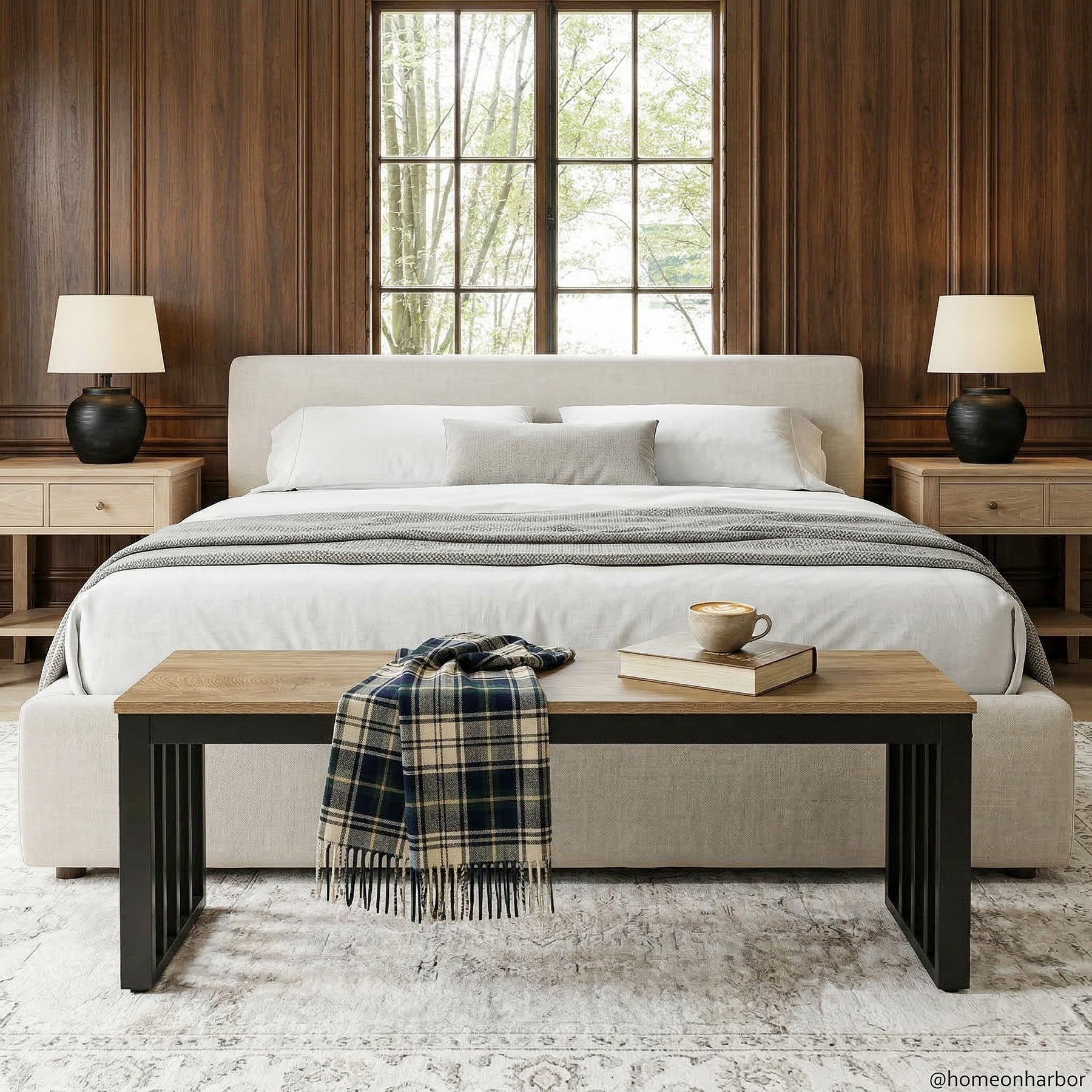 47.3" Entryway Bench, Wooden End of Bed Bench with Sturdy Metal Frame