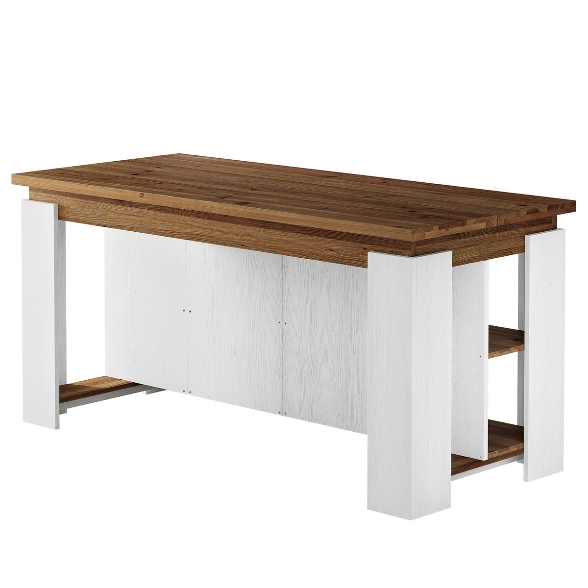 63" Solid Wood Kitchen Island with 3-Tier Storage Shelves, Kitchen Work Table