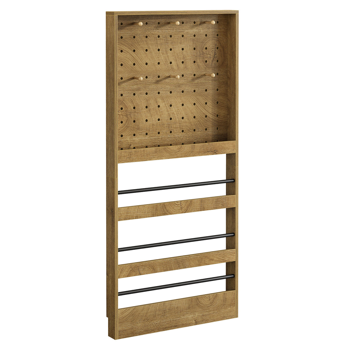 70" Tall Behind-the-Door Bookshelf with Pegboard & Hooks, Slim Wall-Mounted Storage