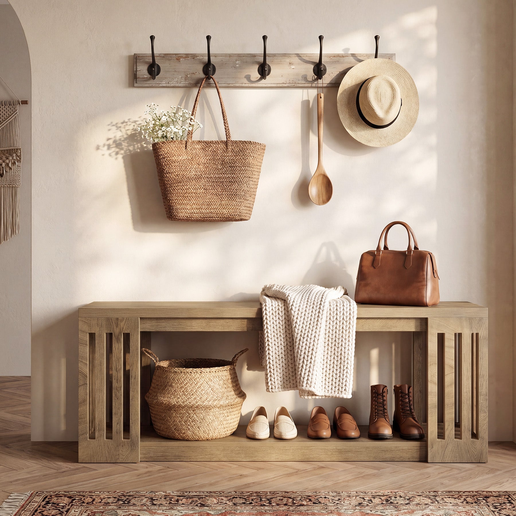 Tribesigns 63" Wooden Storage Bench, Farmhouse Entryway Bench for Hallway