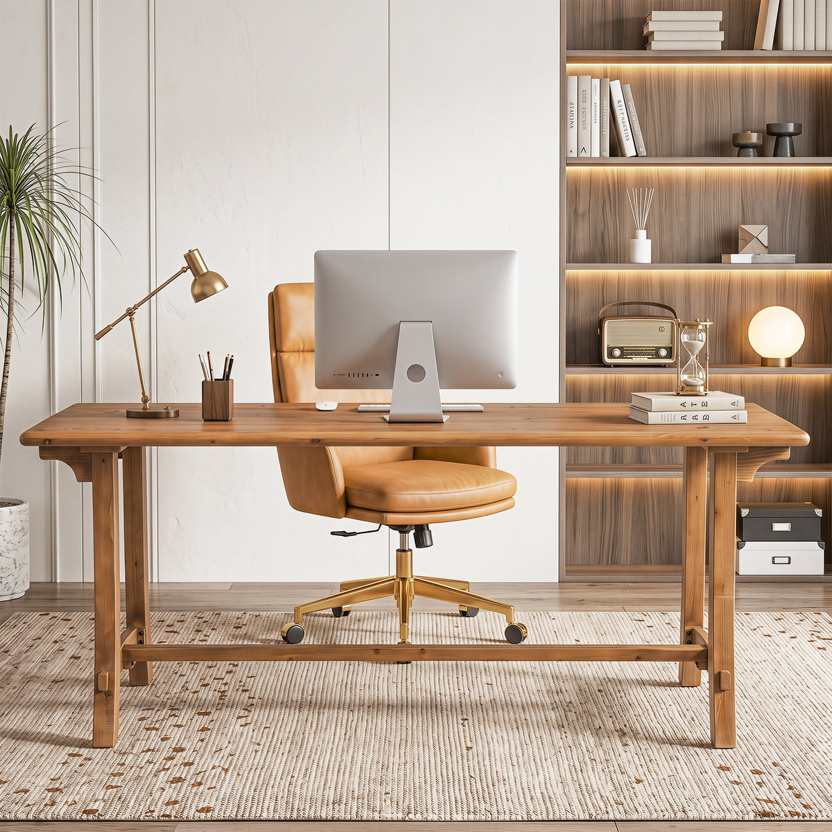 71" Rustic Executive Desk, Solid Wood Double Computer Desk, Home Office