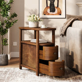 Solid Wood End Table, Slim Side Table with 2 Drawers & Open Shelf 3