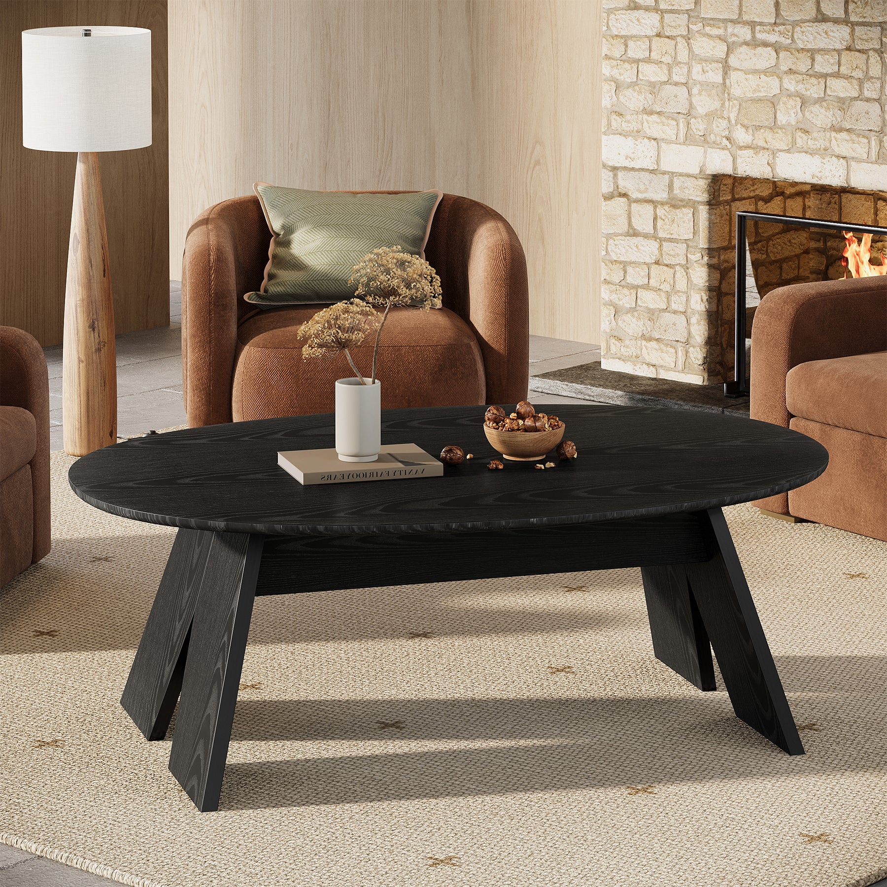 Oval Coffee Table, 47" Modern  Center Cocktail Table with Angled Legs