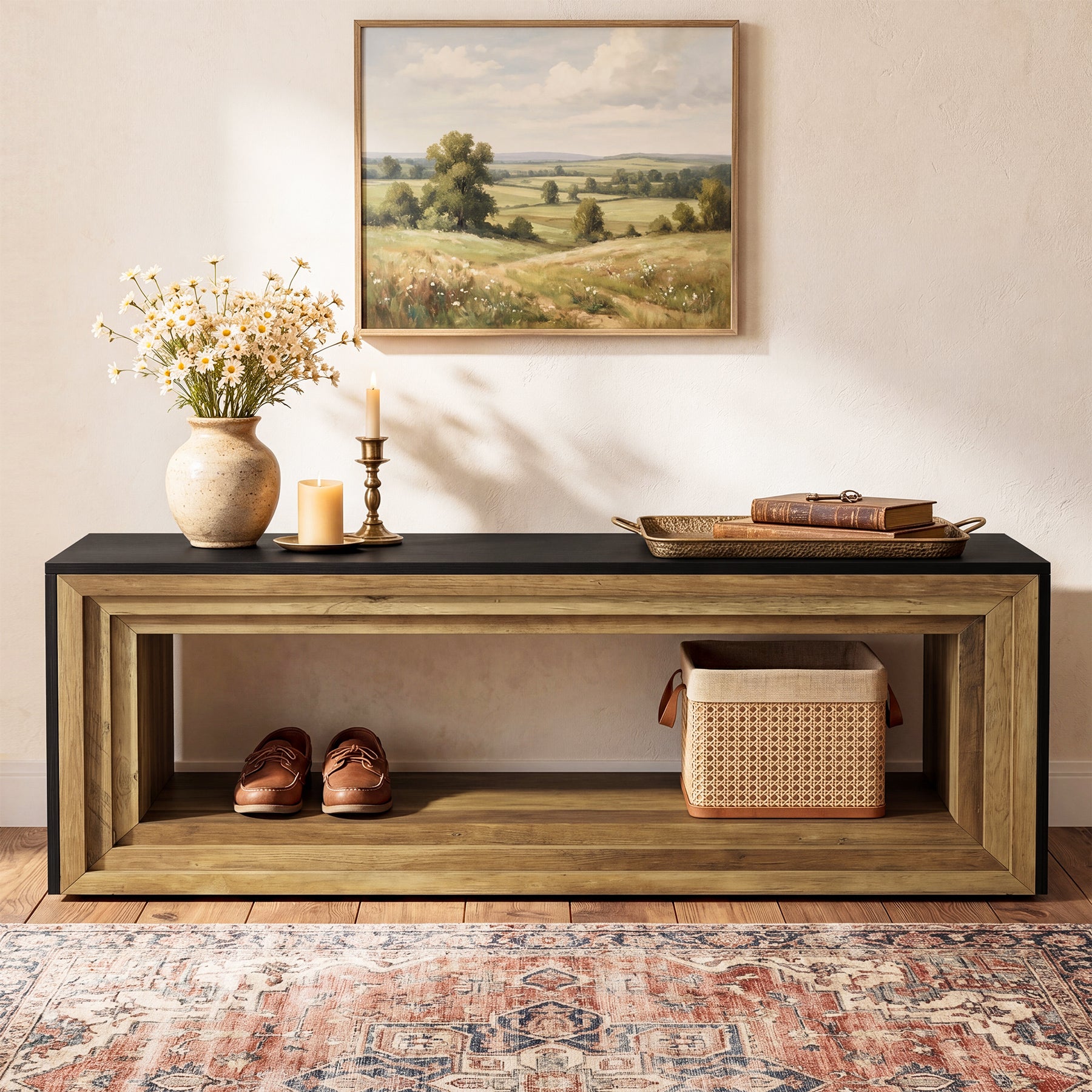 Tribesigns 63" Entryway Bench with Shoe Storage, Farmhouse Bench for Hallway