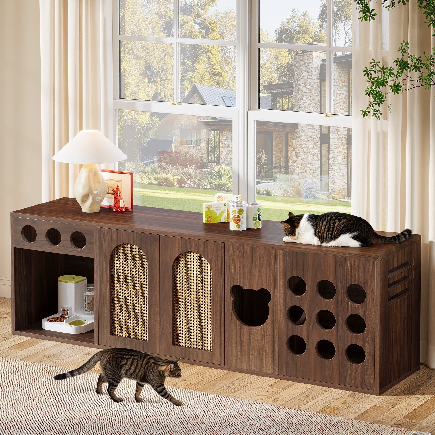 70.9" Cat Litter Box Enclosure, Extra Large Hidden Litter Box Cabinet Cat House