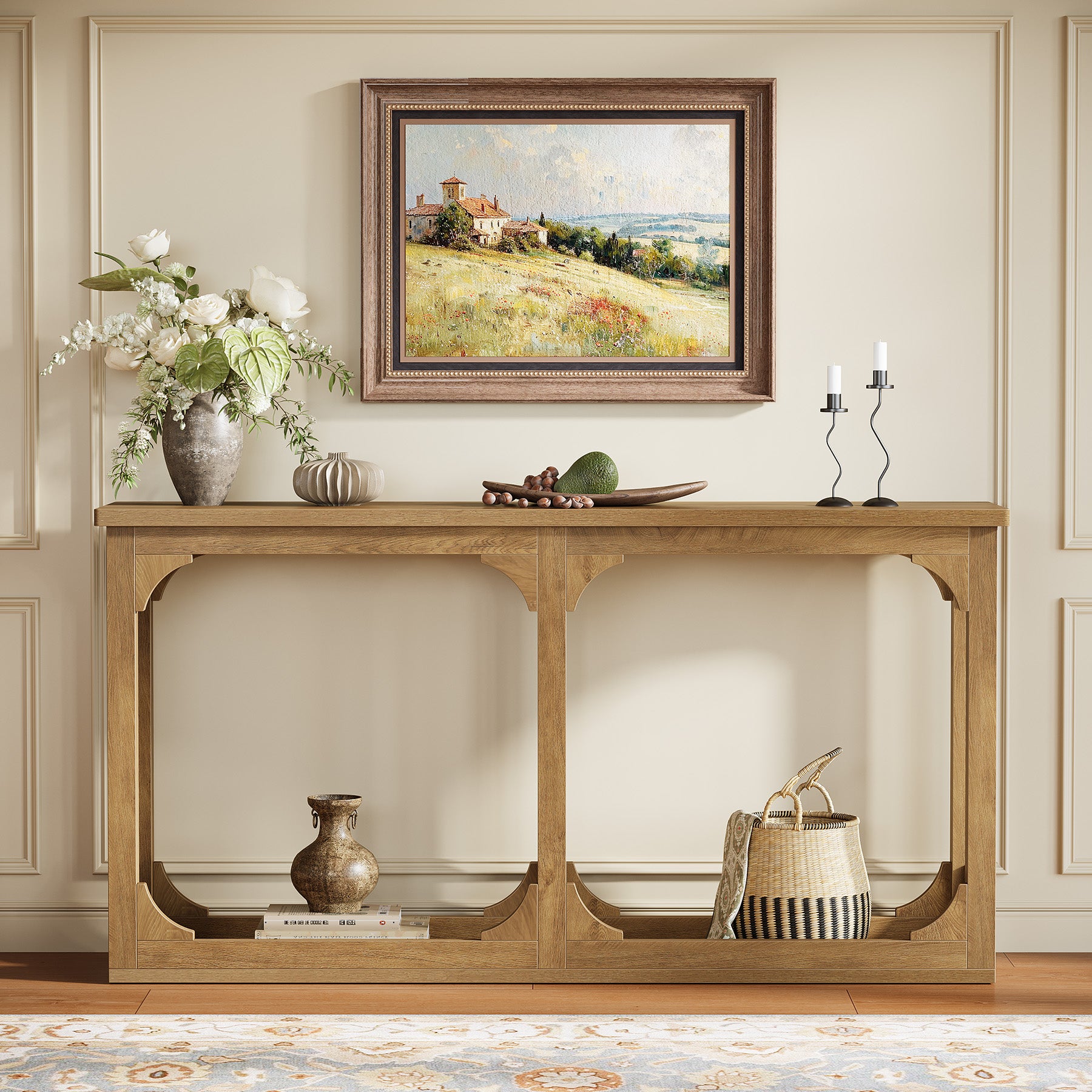 63" Console Table with Storage, Farmhouse Sofa Table Behind Couch