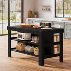 55" Kitchen Island, Breakfast Counter with Seating and Storage Shelves