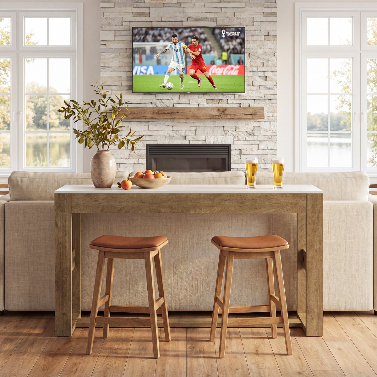 63" Counter Height Pub Table for 4-6, Farmhouse Rectangular Bar Table with White Top