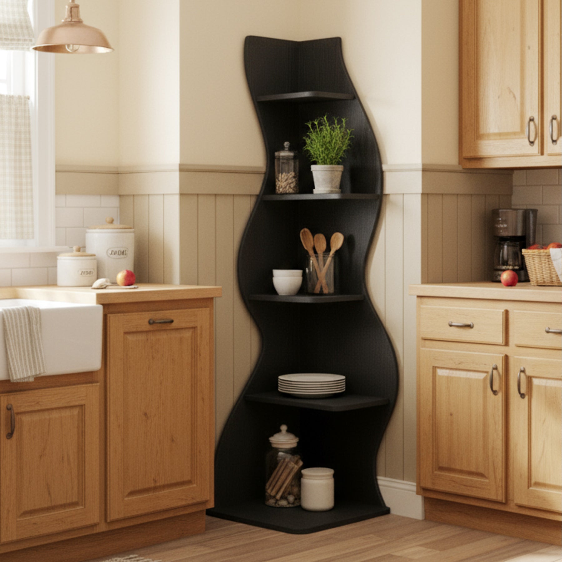 5-Tier Corner Bookcase, Rustic Freestanding Corner Shelf for Small Spaces