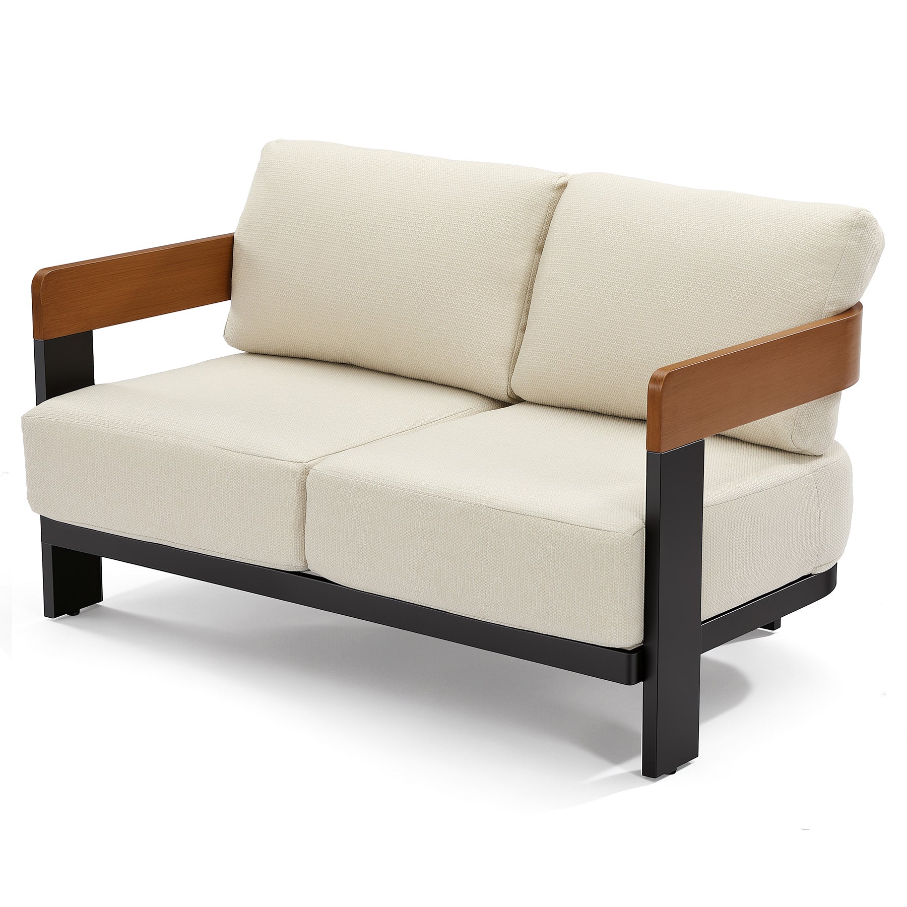 Patio Sofa Loveseat, Outdoor 2-Seater U-Shape Chair with Cushions