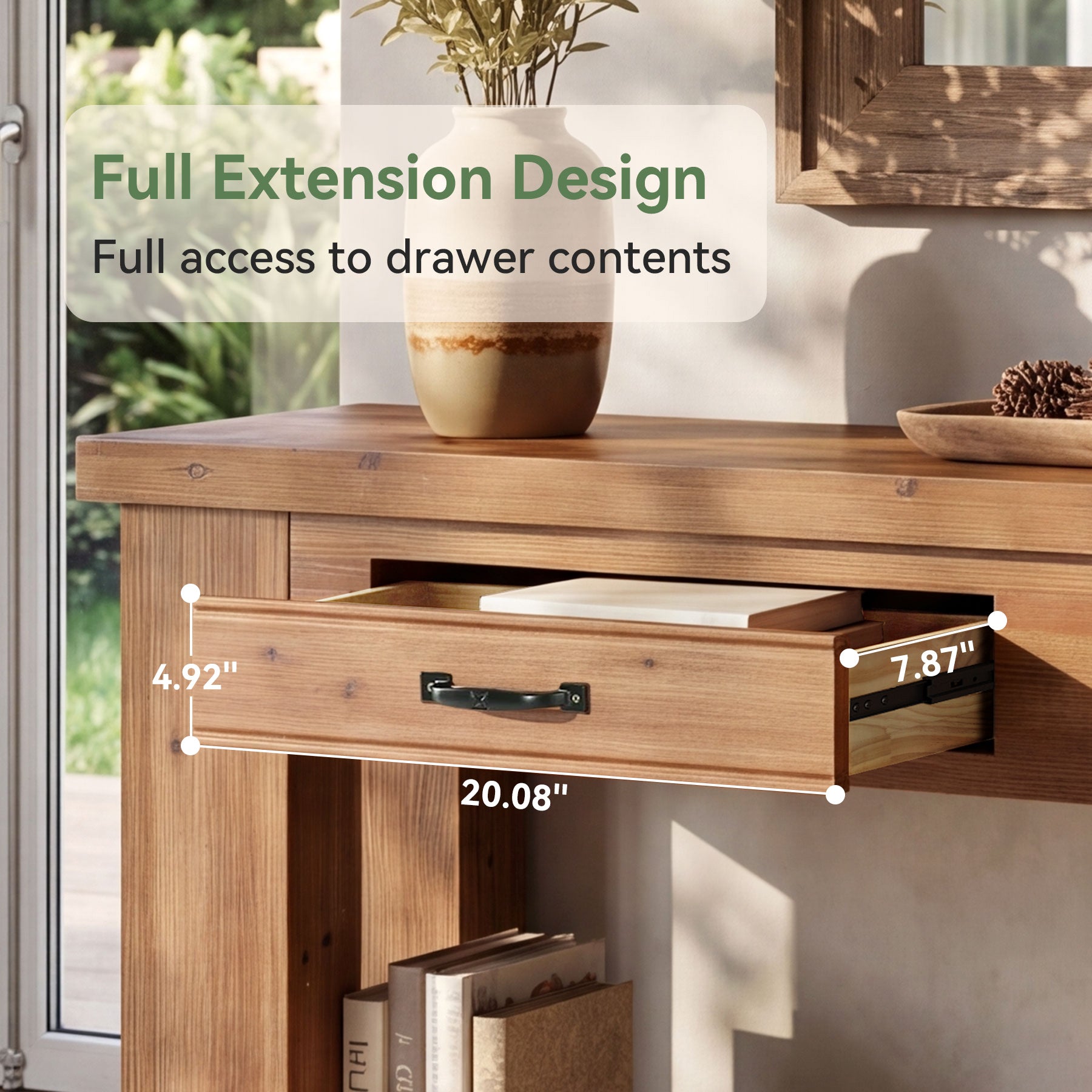 63" Solid Wood Console Table, Entryway Sofa Table with 2 Drawers and Open Slatted Shelf