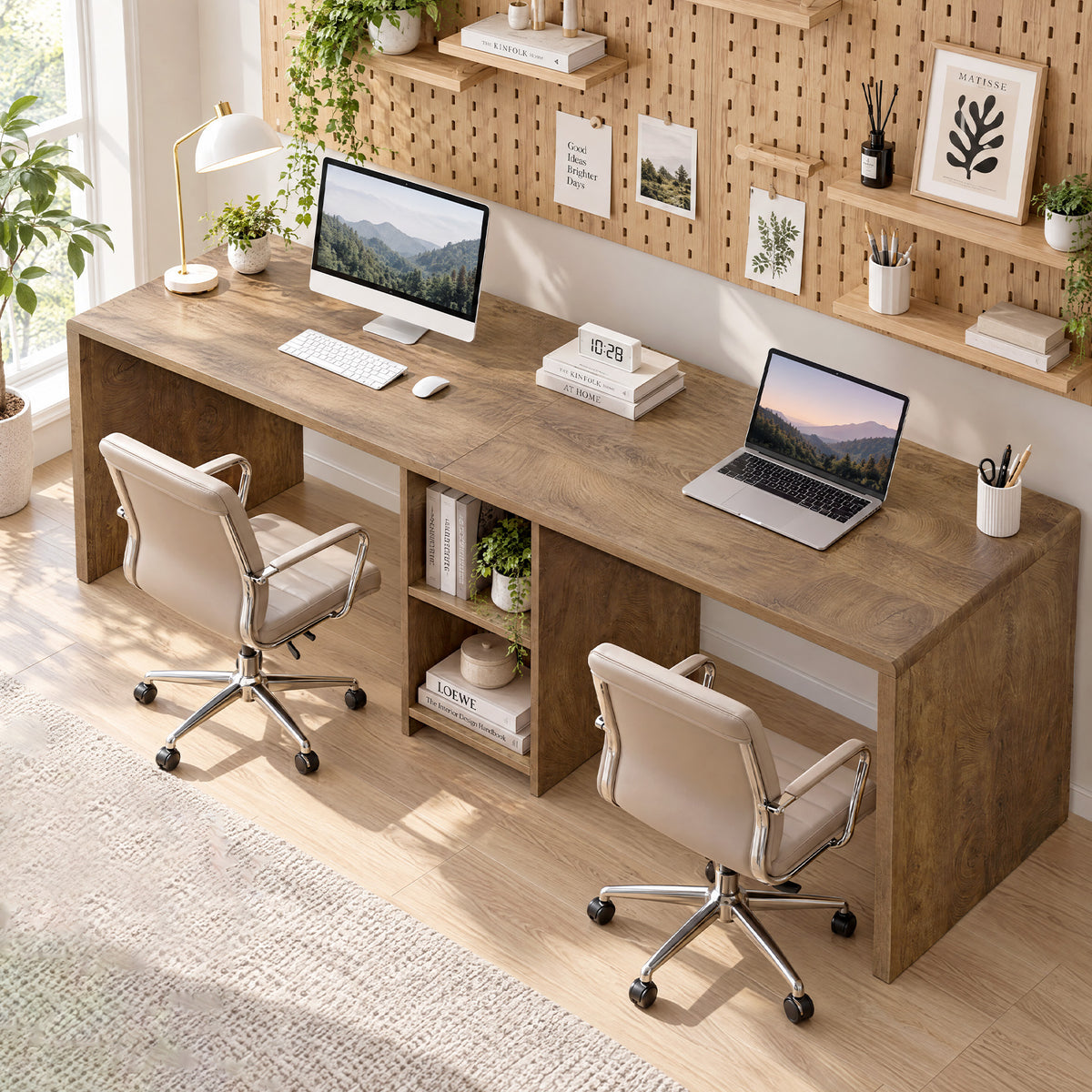 79" Double Desk for 2, Long Two Person Computer Desk with Shelves, Home Office