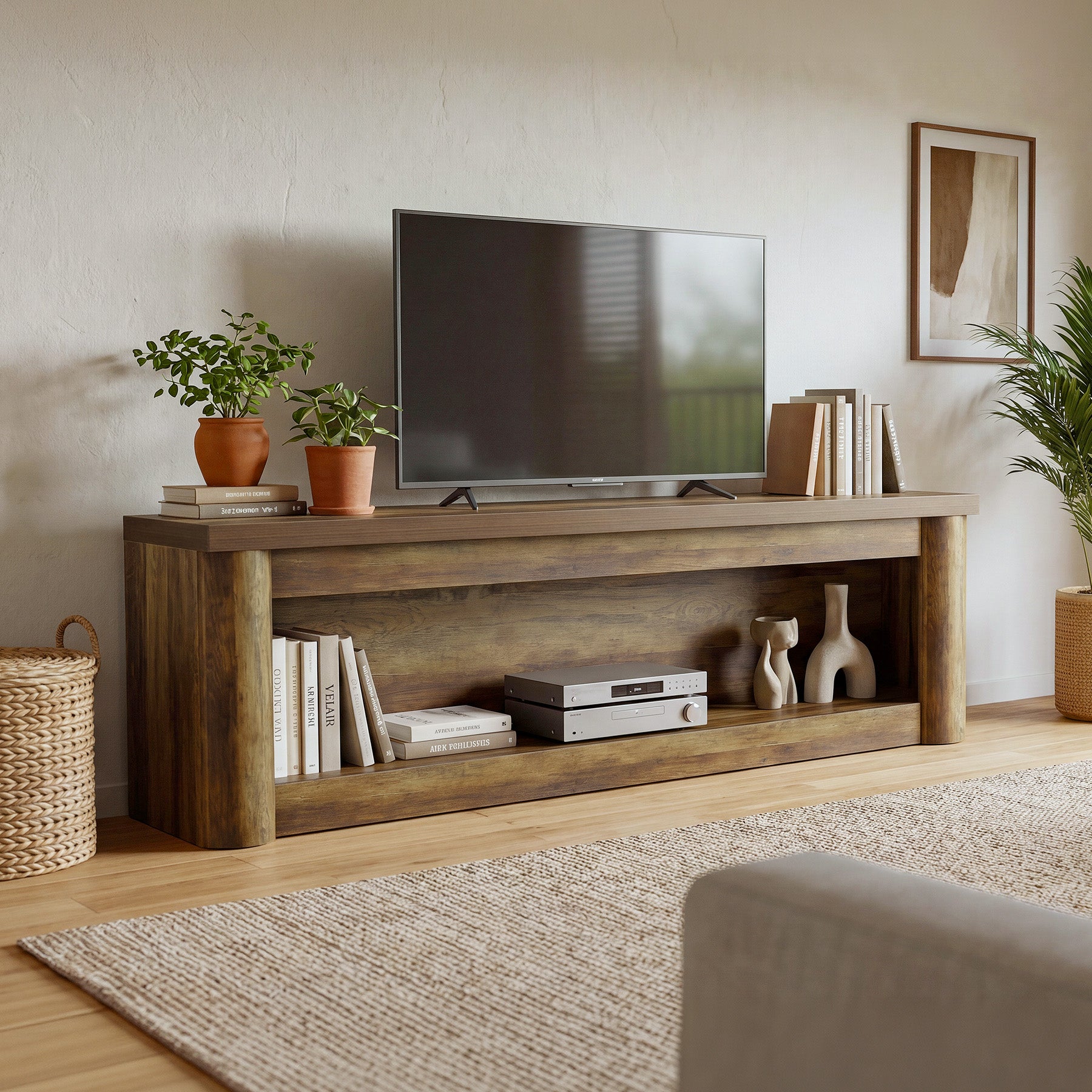 63" TV Stand for TVs up to 75", Entertainment Center with Open Storage for Living Room