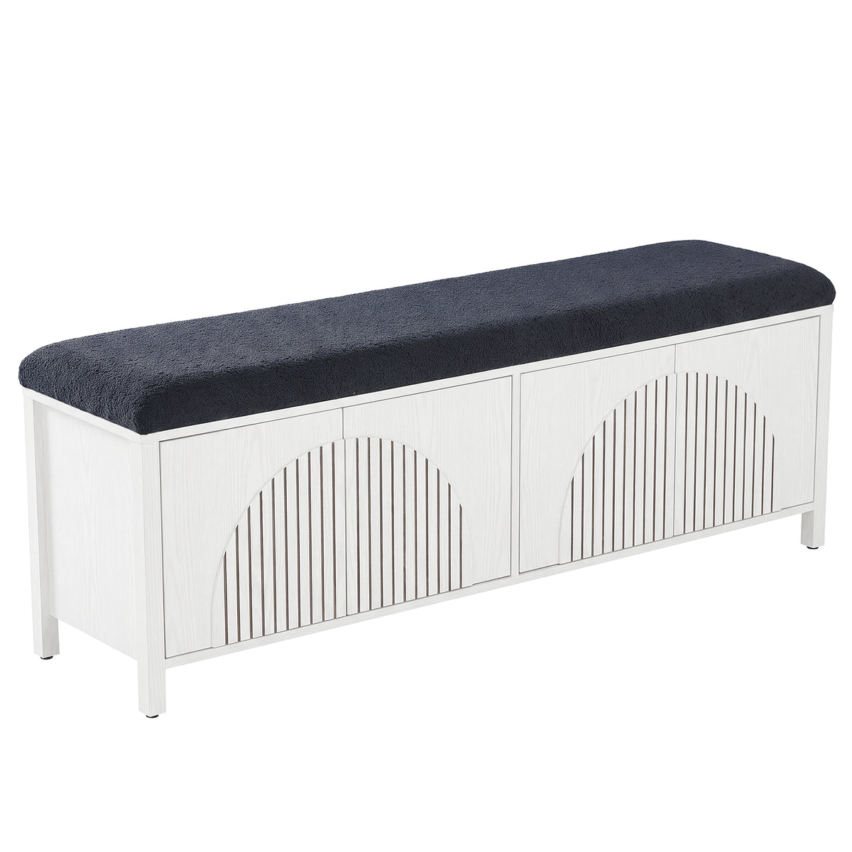 55" Entryway Bench, 2-Tier Shoe Storage Bench with Thickened Padded Seat Cushion