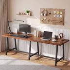 78.74" Solid Wood Two-Person Desk, Industrial Computer Executive Desk with Metal Legs