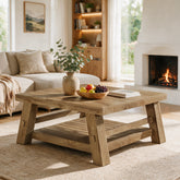 39" Square Coffee Table, 2-Tier Slatted Storage Shelf, Farmhouse Living Room 3