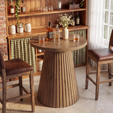 Farmhouse Round Bistro Table, Rustic Fluted Wine Barrel Base, 35" Bar Height Pub Table 3