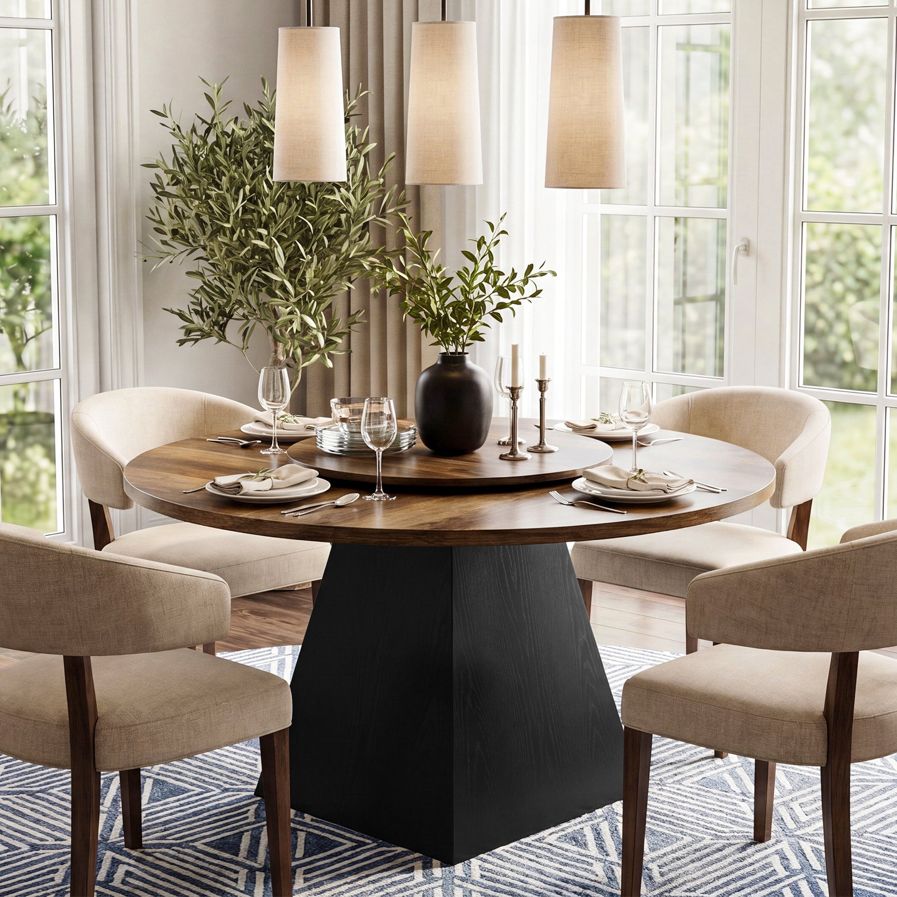 47.24" Round Dining Table for 4-6, Kitchen Table with Removable Lazy Susan