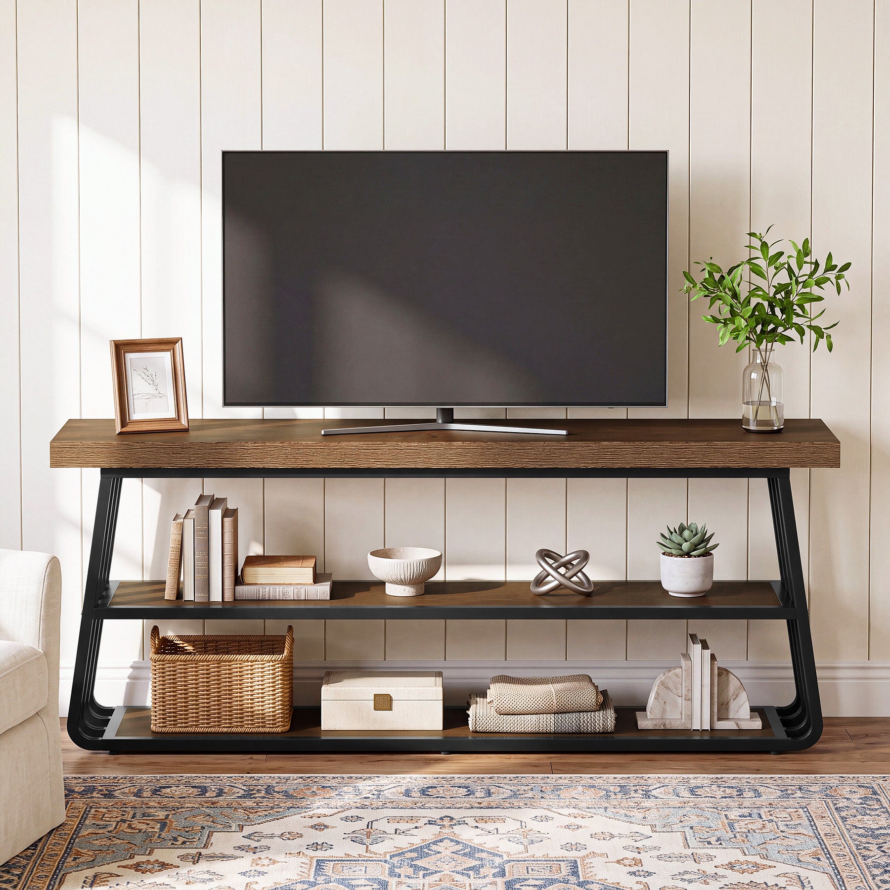 63" TV Stand for 55-75" TV, 3-Tier Entertainment Media Console with Metal Frame for Living Room