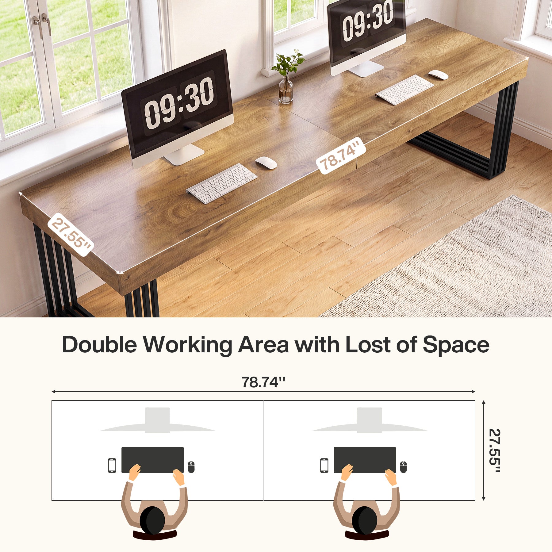 79" Large Computer Desk, Double Executive Desk with Thick Tabletop, Home Office