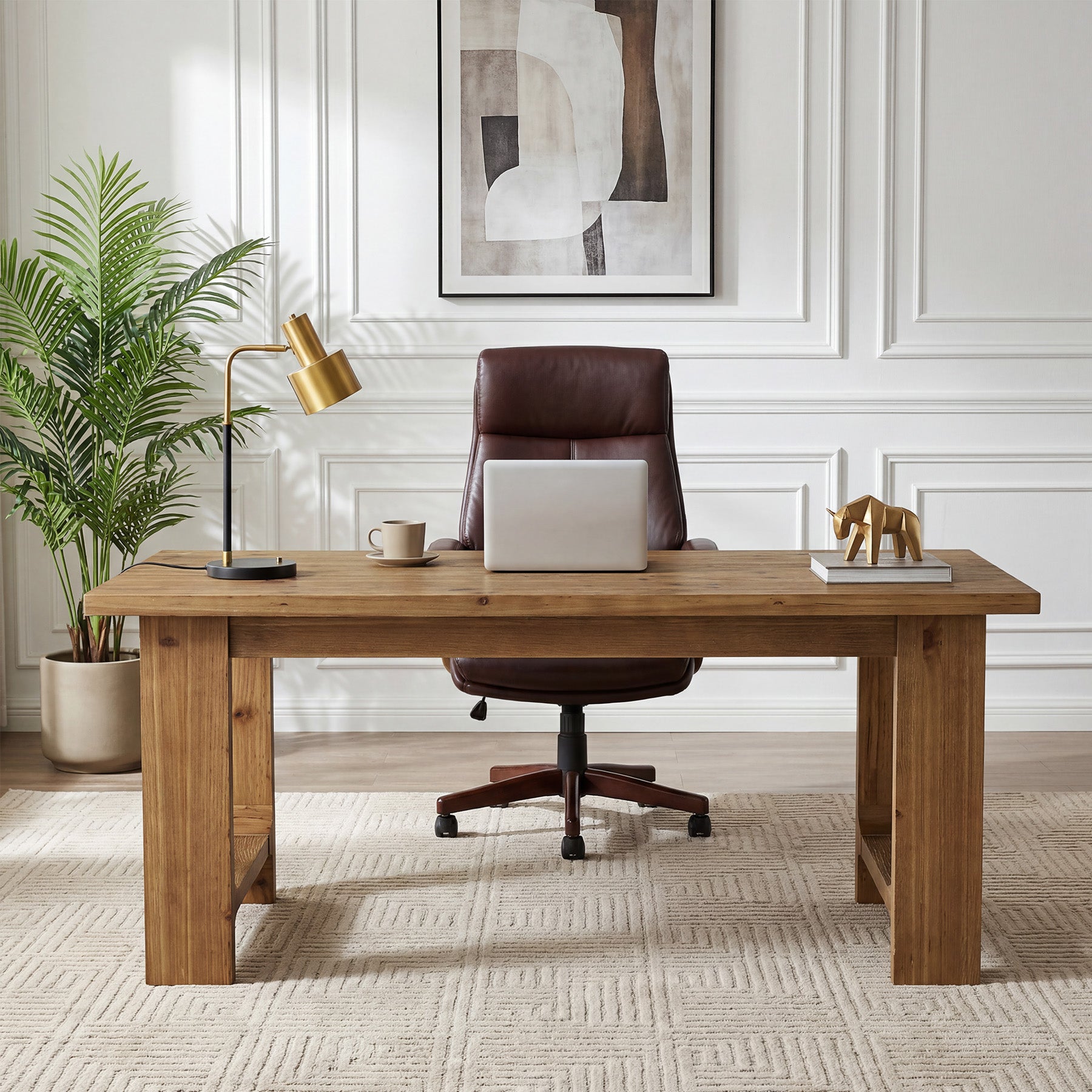 Tribesigns 63-Inch Solid Wood Executive Desk with U-Shaped Legs, Rustic Office Desk for Home Office