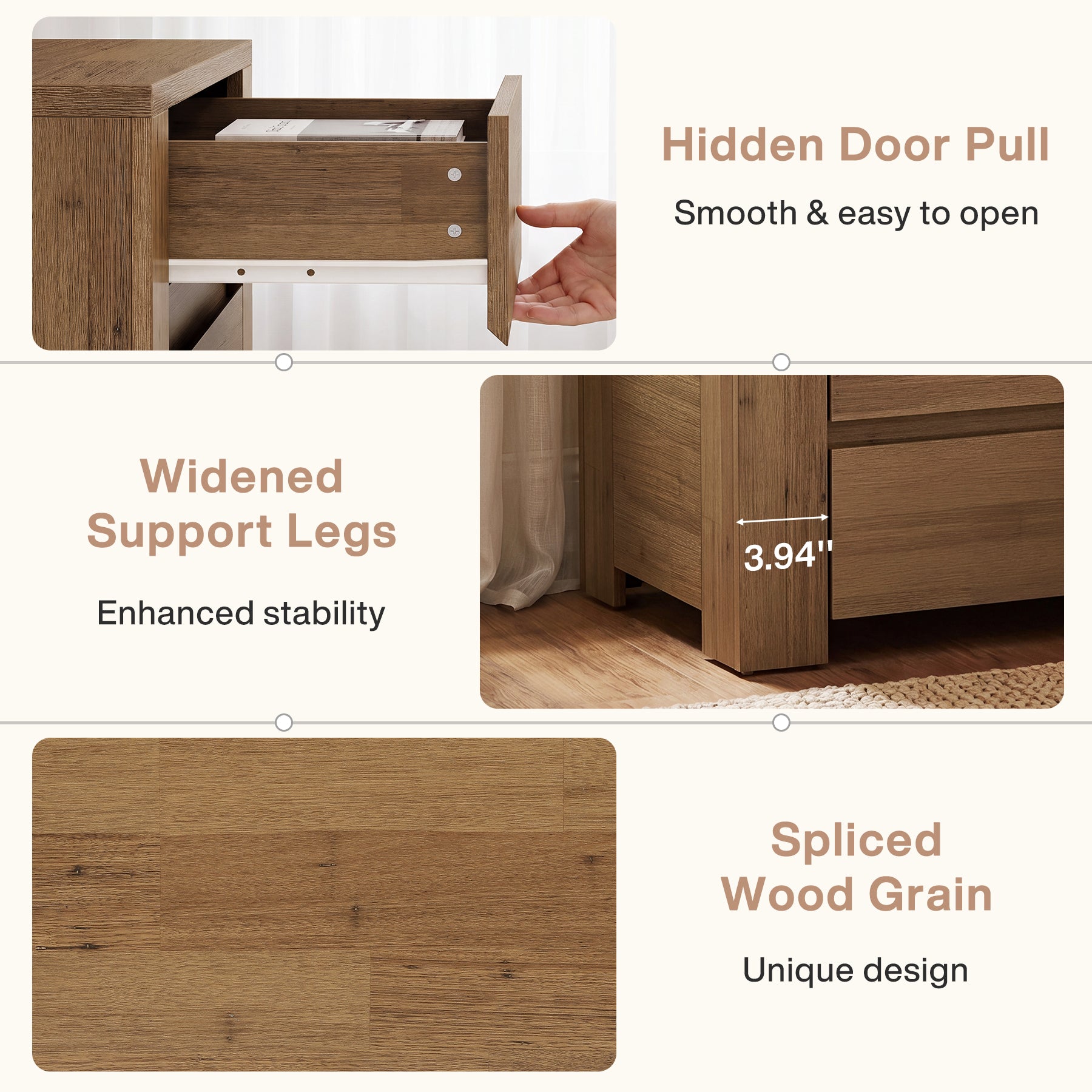 31.5" Wide Nightstand, Oversized Bedside Table with 3 Drawers for Bedroom