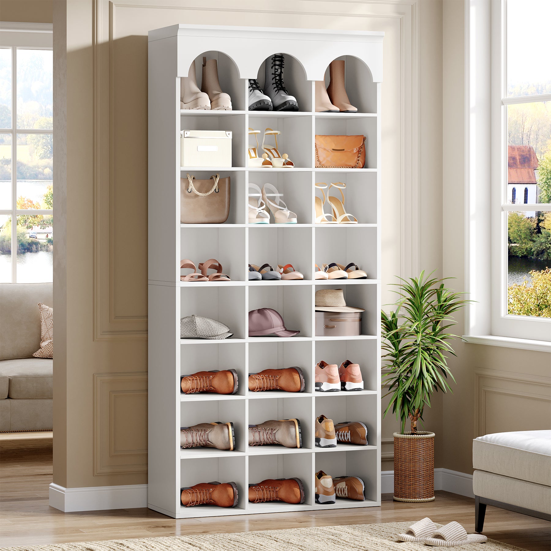 70.87" Shoe Storage Cabinet, Freestanding Shoe Rack with 24 Cubbies