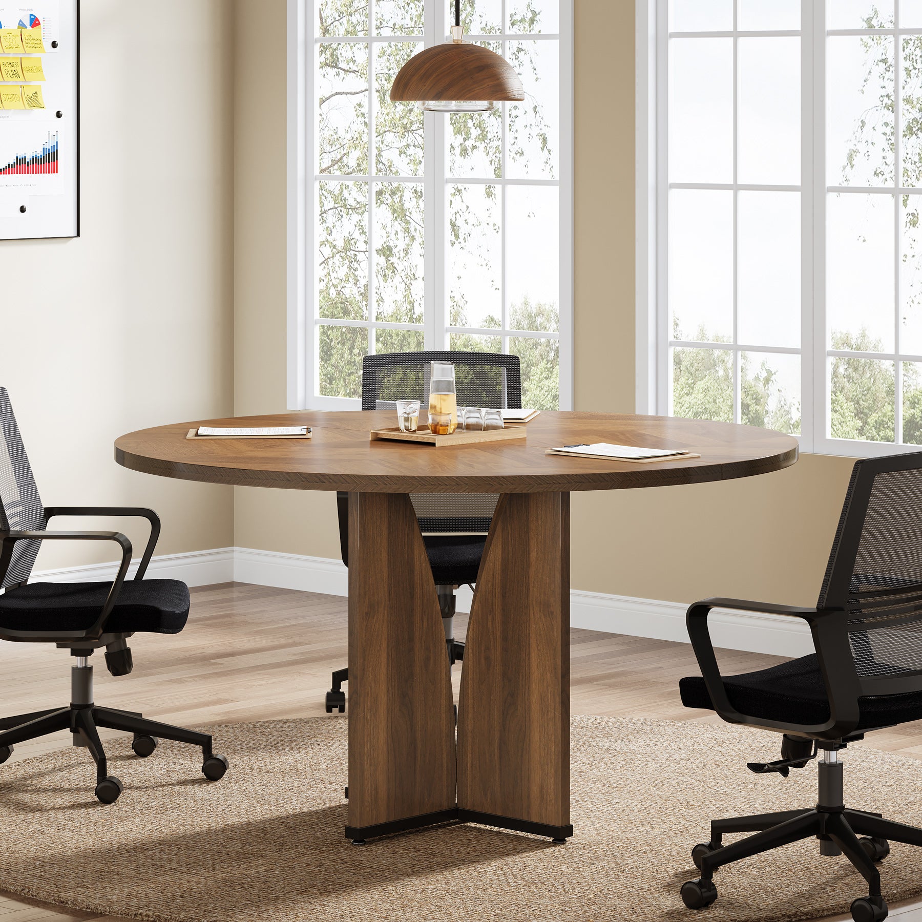39" Round Conference Table for 4, Modern Meeting Table with Sturdy Base