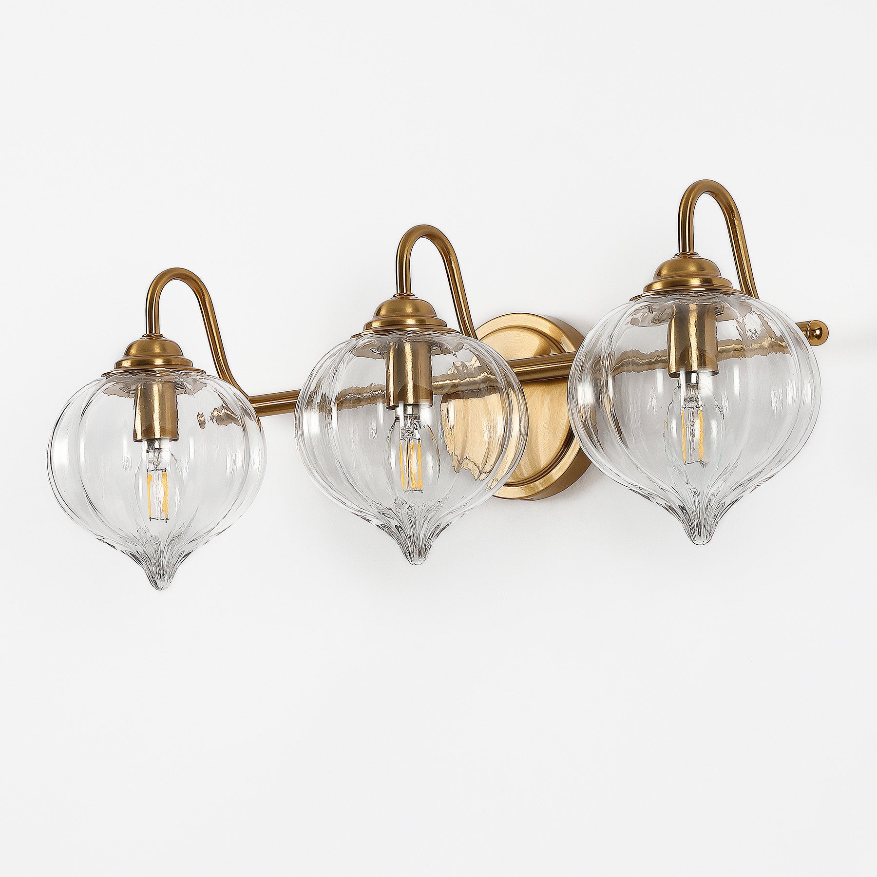 3-Light Bathroom Light Fixtures, Pumpkin Glass Vanity Light, Gold-Plated Metal