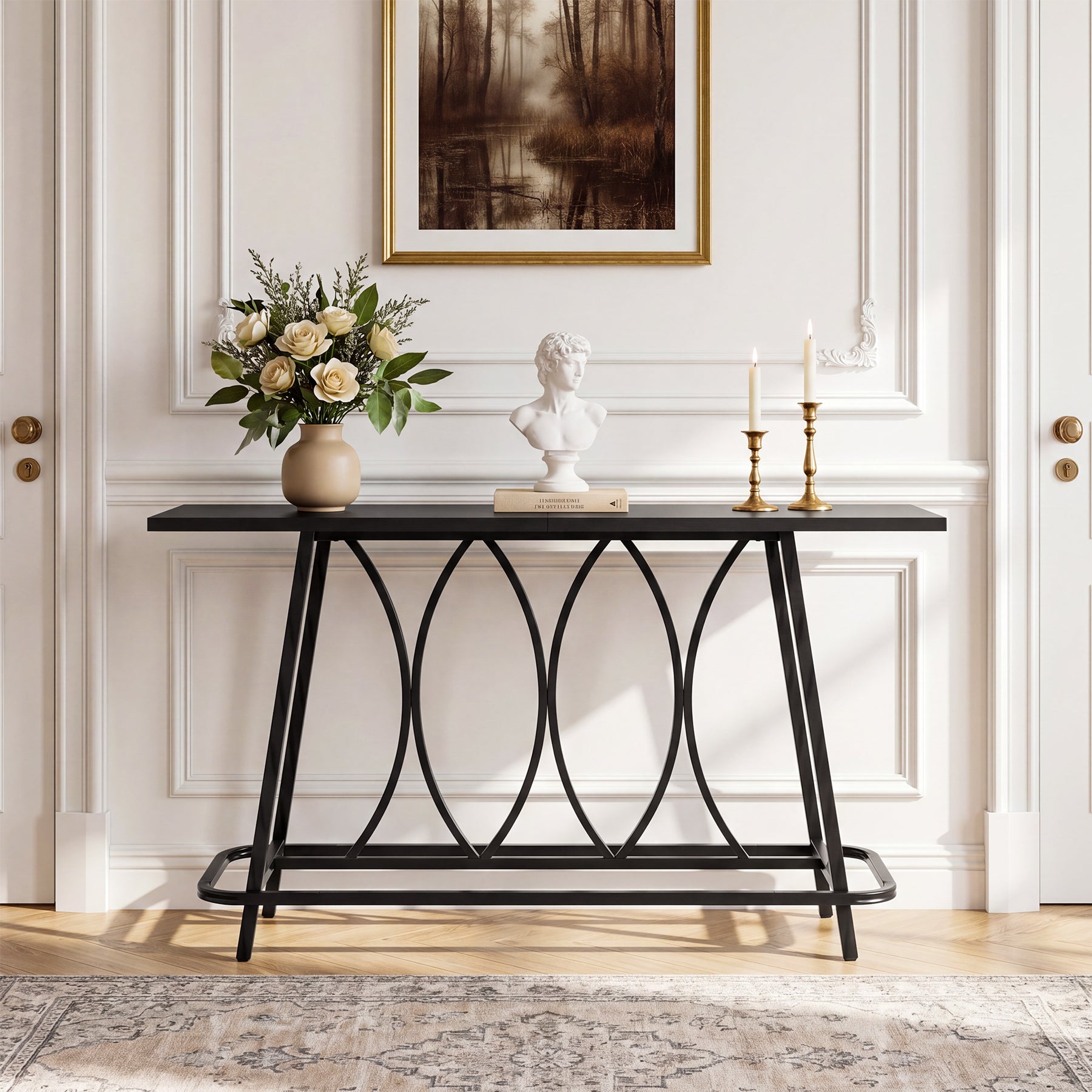 63-Inch Modern Farmhouse Console Table with Sturdy Metal Base, Narrow Entryway Table for Hallway