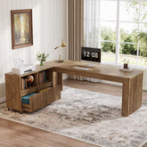 79" L-Shaped Executive Desk with Mobile File Cabinet, Modern Home Office Desk 3