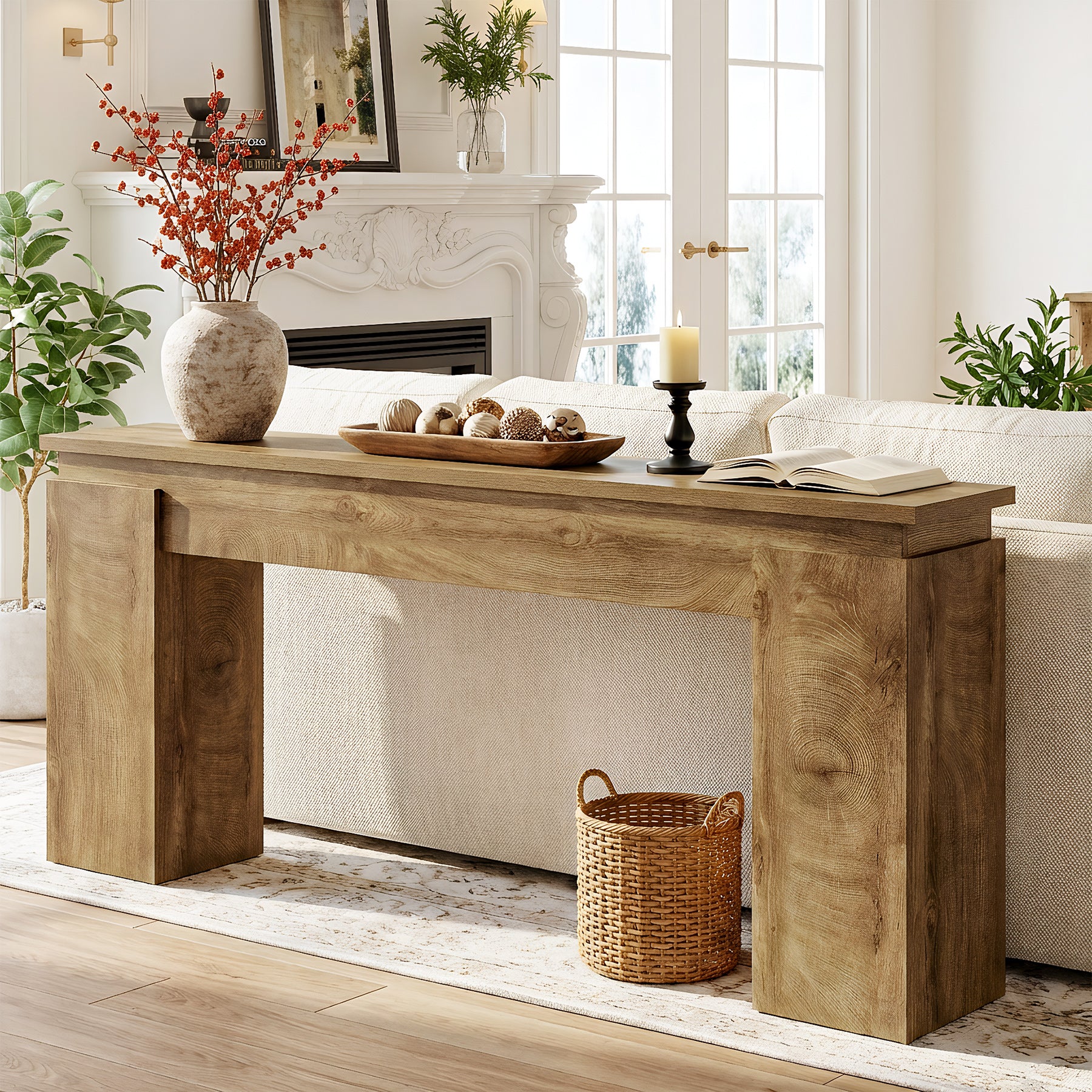 63" Farmhouse Console Table with Open Shelf, Narrow Sofa Table for Entryway, Hallway, or Behind Couch