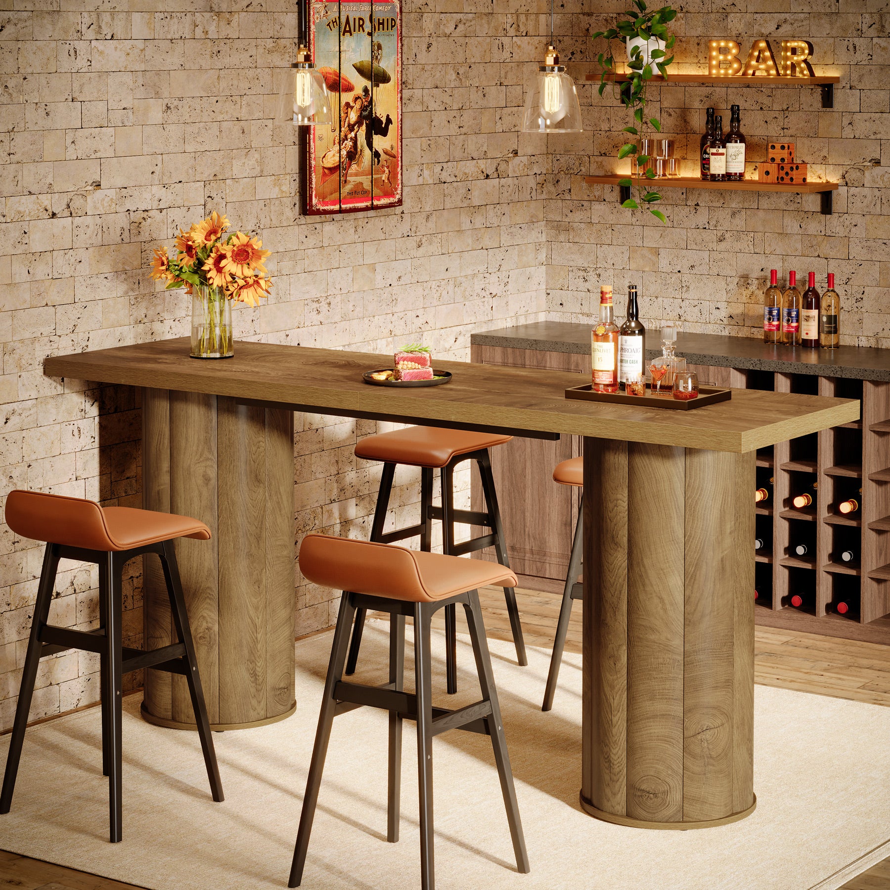 Rectangle Bar Table, 70.9" Counter Height Pub Table - Thumbnail 4