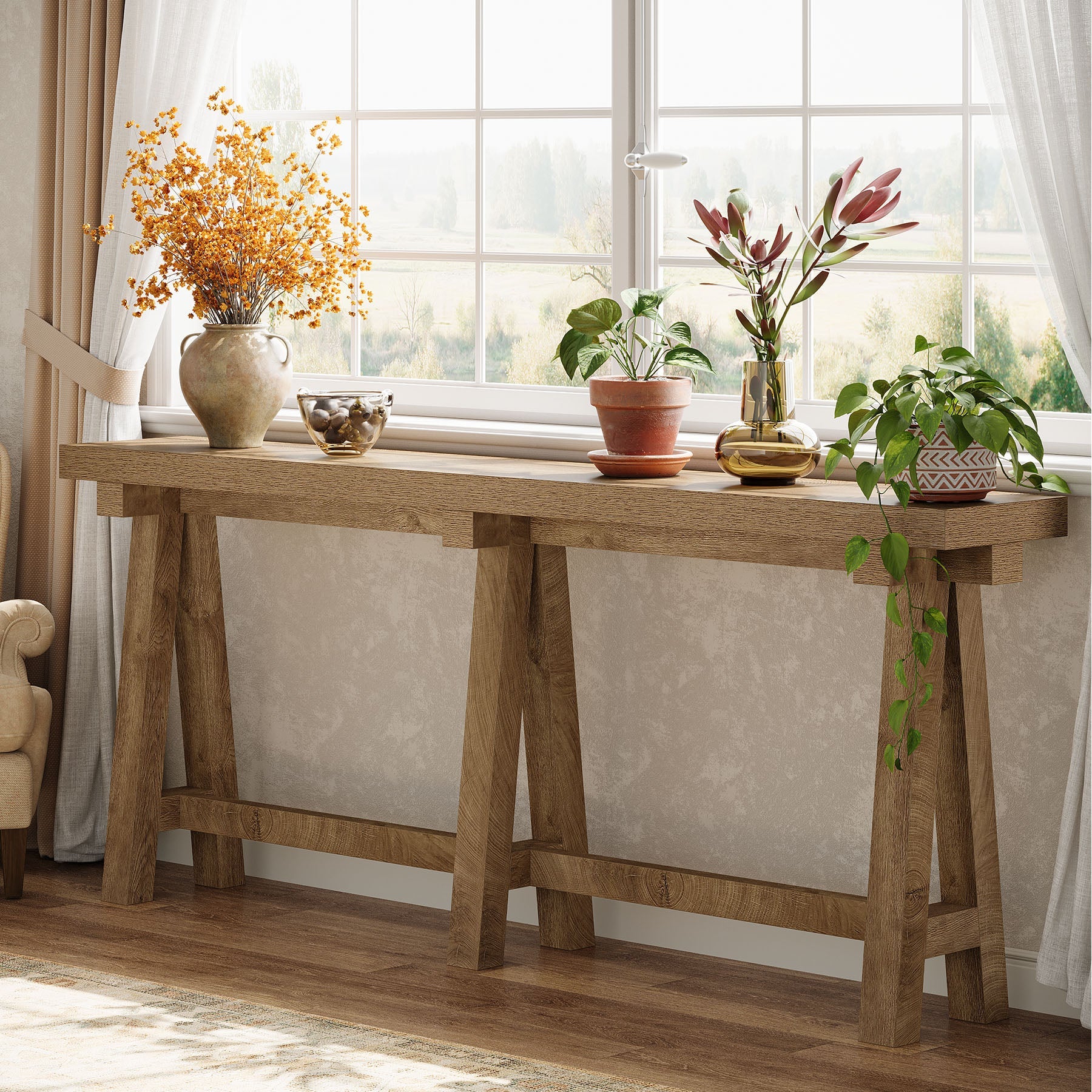 70.9" Farmhouse Console Table, Extra-Long Sofa Table with Open Storage for Entryway, Hallway & Behind Couch