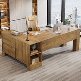 L-Shaped Executive Desk, 63" Office Desk with Storage Cabinet and 2-Tier Shelf 3