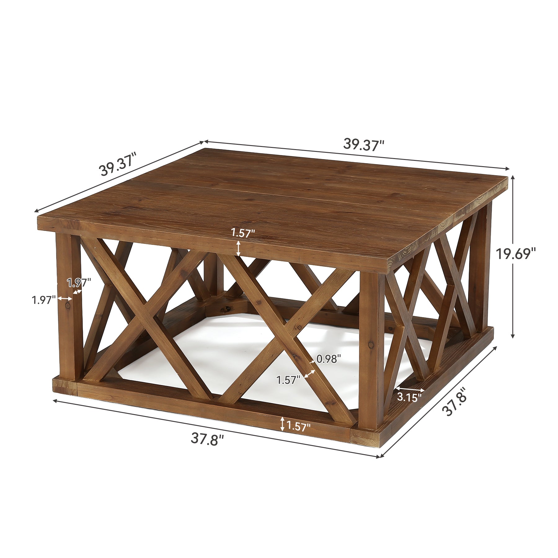 Tribesigns 39.37" Solid Wood Coffee Table, Square Farmhouse Table for Living Room