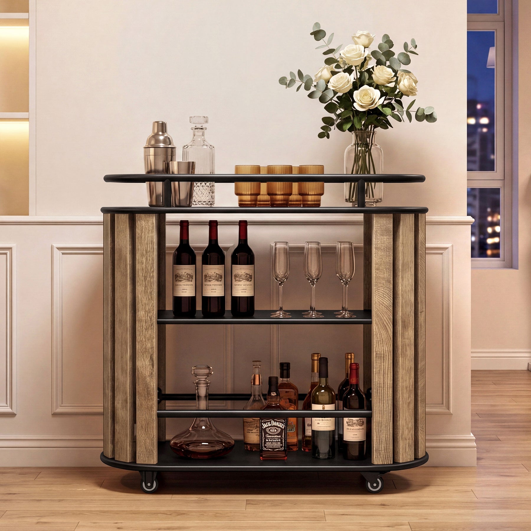 Tribesigns 35.43-Inch 3-Tier Bar Cart with Wheels and Metal Frame, Industrial Rolling Serving Cart for Kitchen