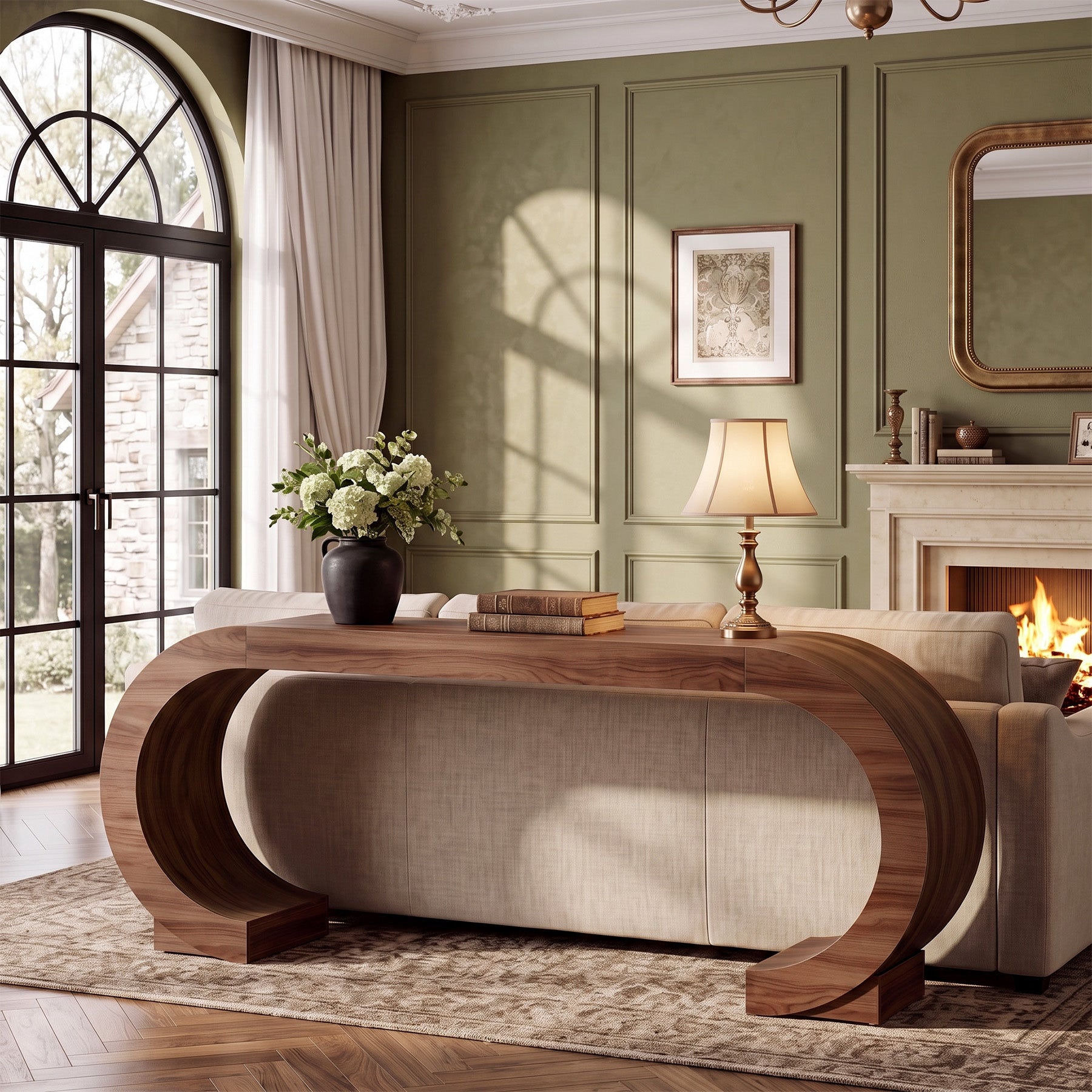 79" Console Table, Arched Entryway Table Sofa Table with Curved Pedestal