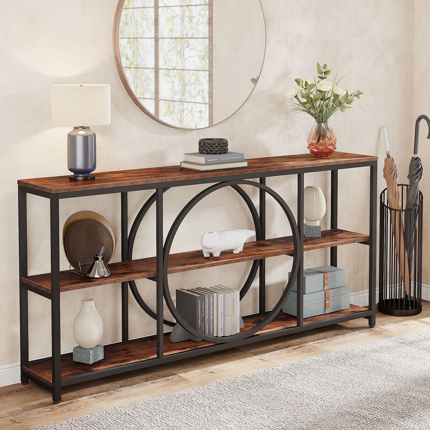70.9" Console Table, Narrow Sofa Table with 3 Tier Storage Shelves